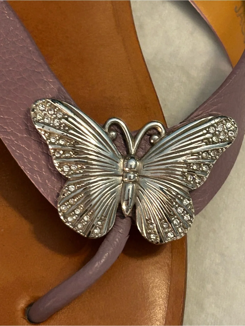 Brighton Aloft Leather Lavender Butterfly Thong Sandals